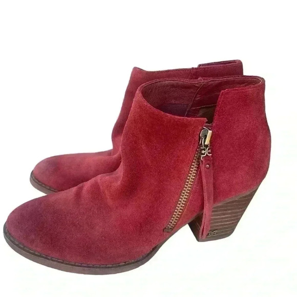Sam Edelman Shoes - Sam Edelman women’s Spiced Mahogany Red Suede Macon Side Zip Ankle boot  sz 6.5